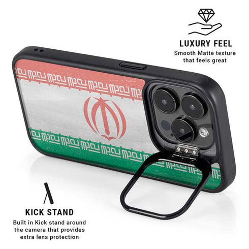Iran Flag Distressed iPhone 14 Pro Max Kickstand Case
